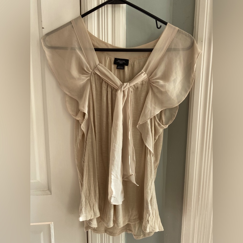 Deletta jersey top with sheer sleeves medium